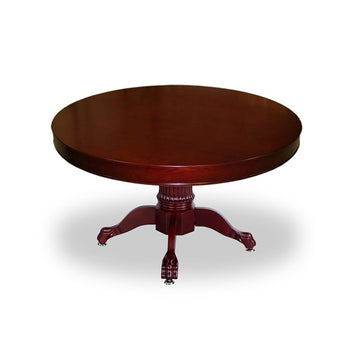 The Mystic 2-in-1 8-Player Round Poker/Dining Table - Red Surface, Dark Brown Pedestal Legs MRCpoker