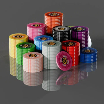 Laurel Crown poker chips with crisp edge detailing and vibrant color accents