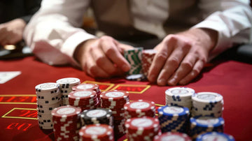 Monte Carlo Poker Chips stacked on poker table from MRC Poker Canada collection