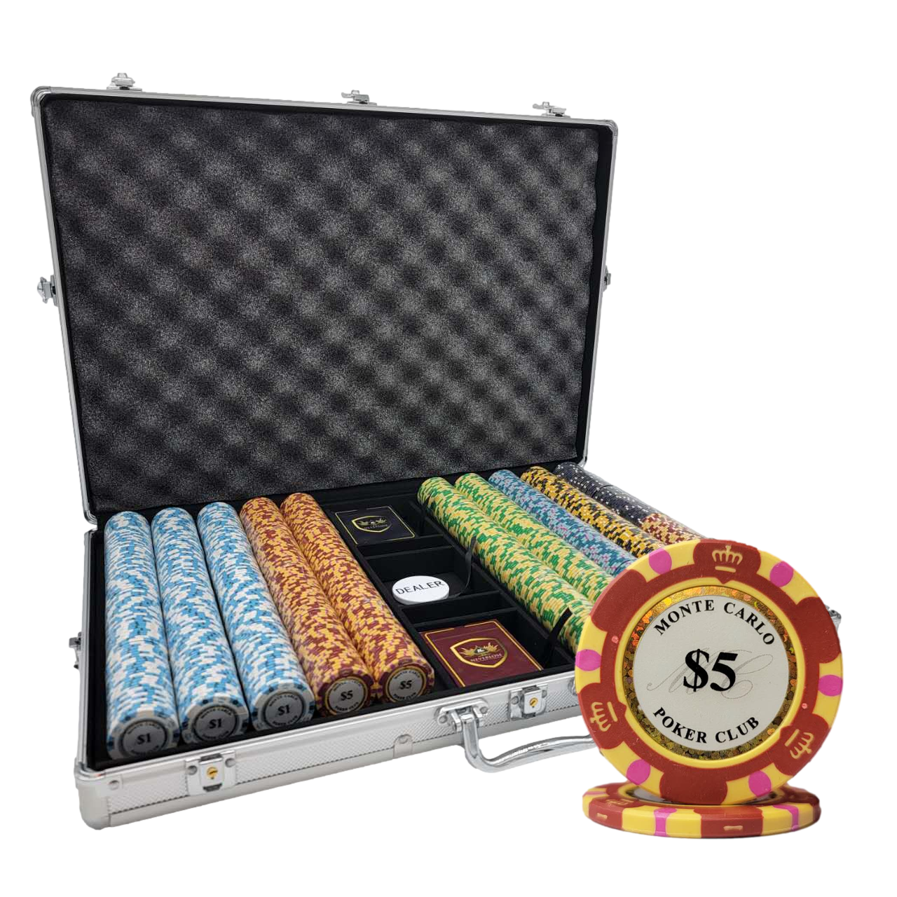 1000 PCS 14g Monte Carlo Poker Club Poker Set with Silver Aluminum Case MRCpoker