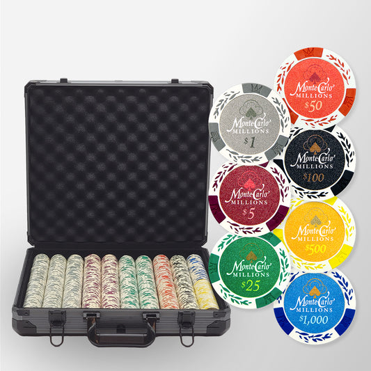 1000 PCS 14g Monte Carlo Millions Poker Set with Black Aluminum Case