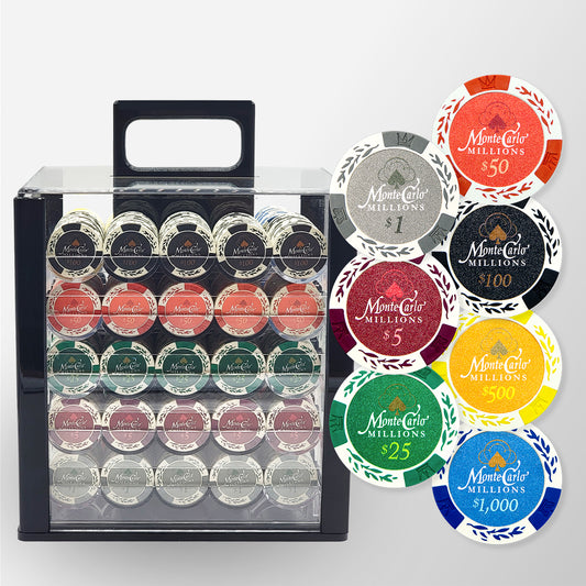 1000 PCS 14g Monte Carlo Millions Poker Set with Acrylic Case