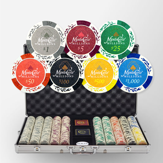 1000 PCS 14g Monte Carlo Millions Poker Set with Silver Aluminum Case