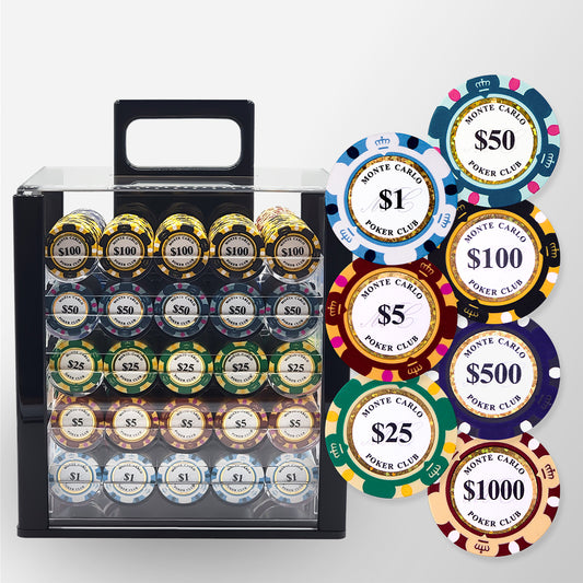 1000 PCS 14g Monte Carlo Poker Club Poker Set with High End Acrylic Case
