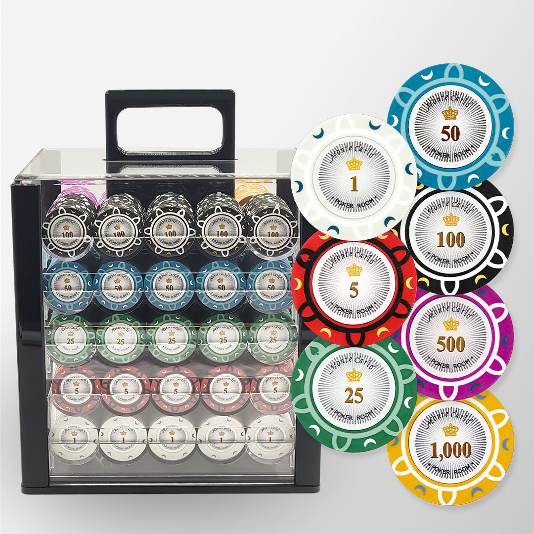 1000 PCS 14g Monte Carlo Poker Room Poker Set with Acrylic Case MRCpoker