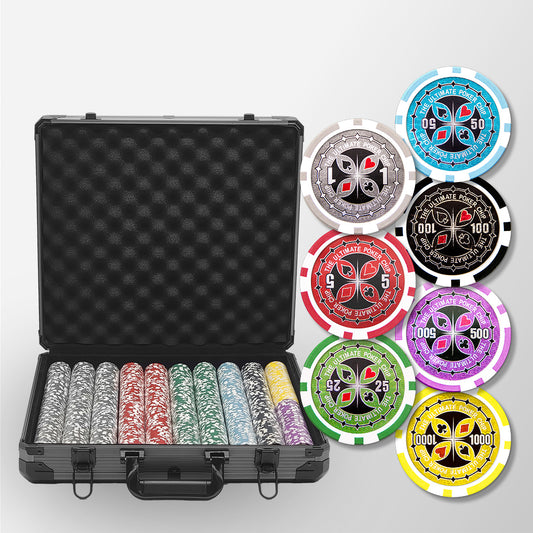 1000 PCS 14g Laser Graphic Ultimate Poker Chips Set with Black Aluminum Case