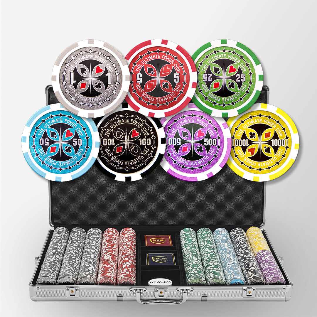 1000 PCS 14g Laser Graphic Ultimate Poker Chips Set with Silver Aluminum Case MRCpoker
