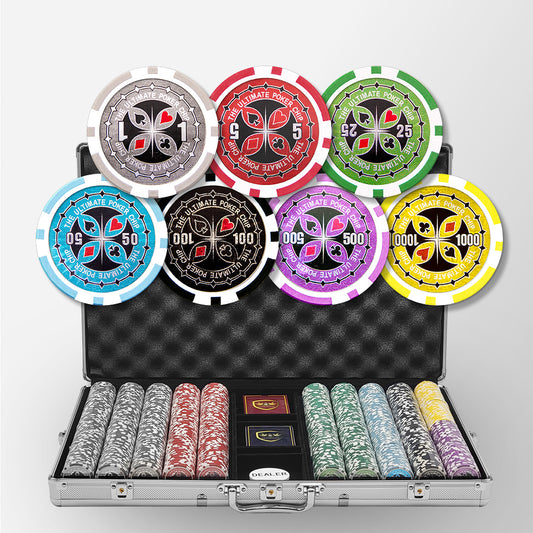 1000 PCS 14g Laser Graphic Ultimate Poker Chips Set with Silver Aluminum Case