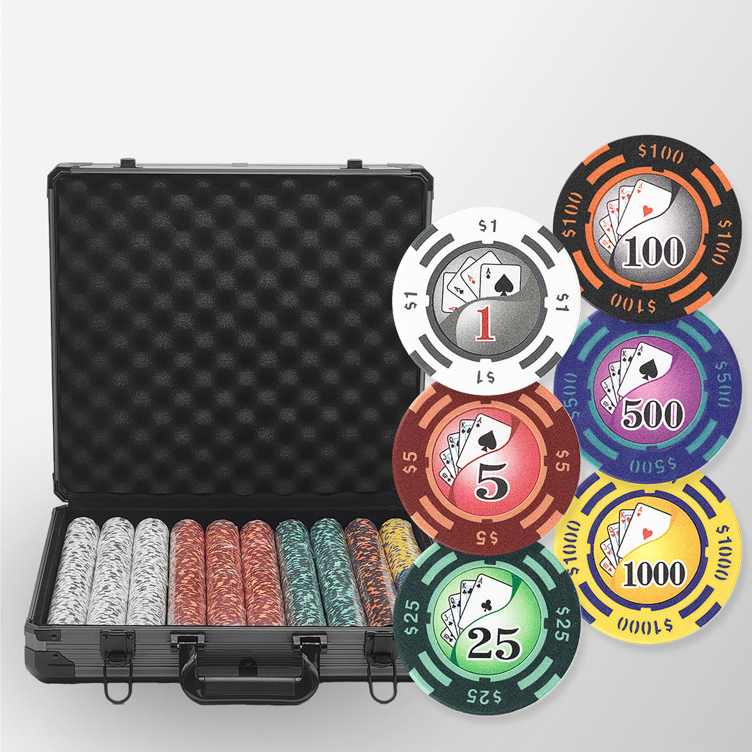 1000 PCS 14g Yin Yang Design Poker Chips Set with Black Aluminum Case MRCpoker
