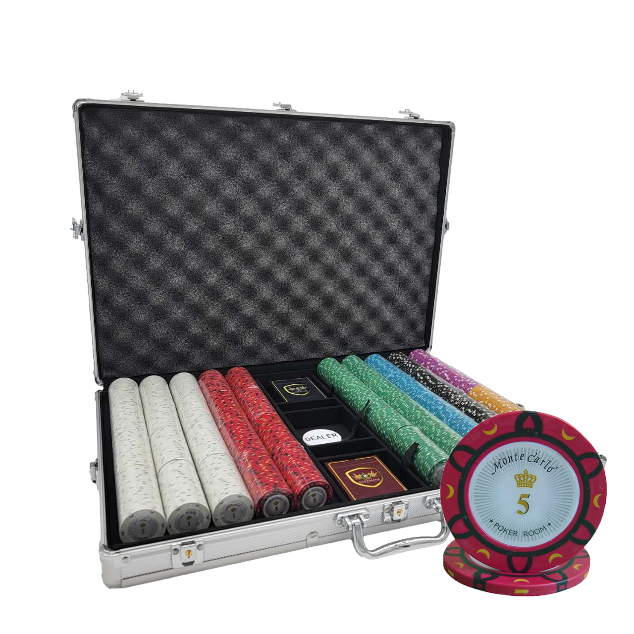 1000 PCS 14g Monte Carlo Poker Room Poker Set with Silver Aluminum Case MRCpoker