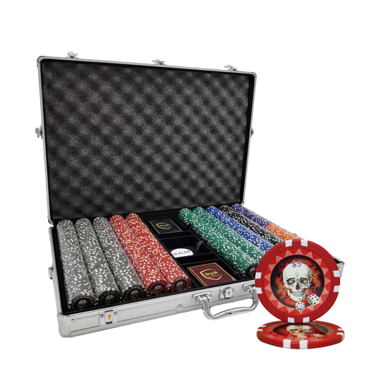 1000 PCS 13.5g Skull Poker Chips Set with Silver Aluminum Case