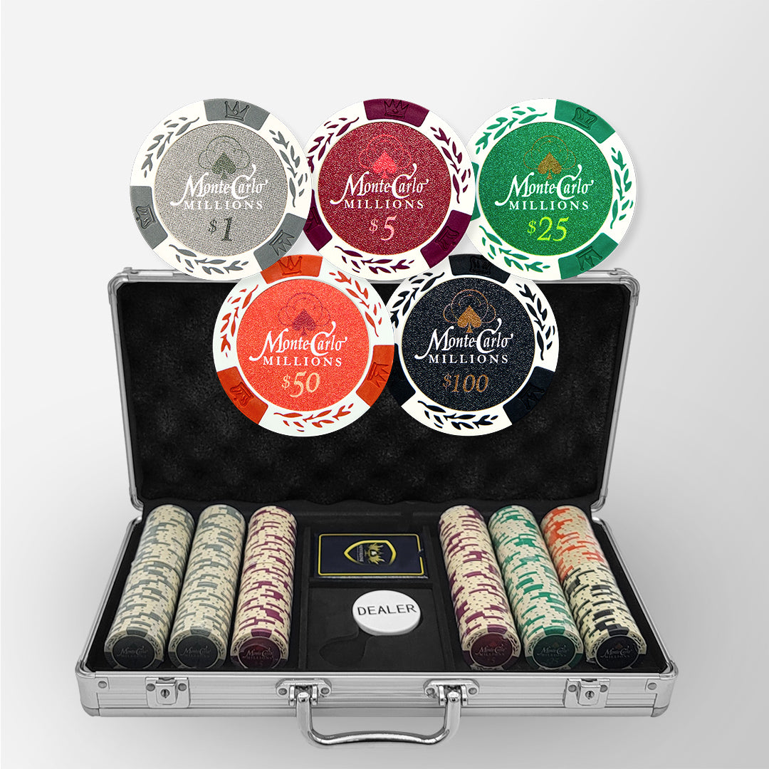300 PCS 14g Monte Carlo Millions Poker Set with Silver Aluminum Case MRCpoker