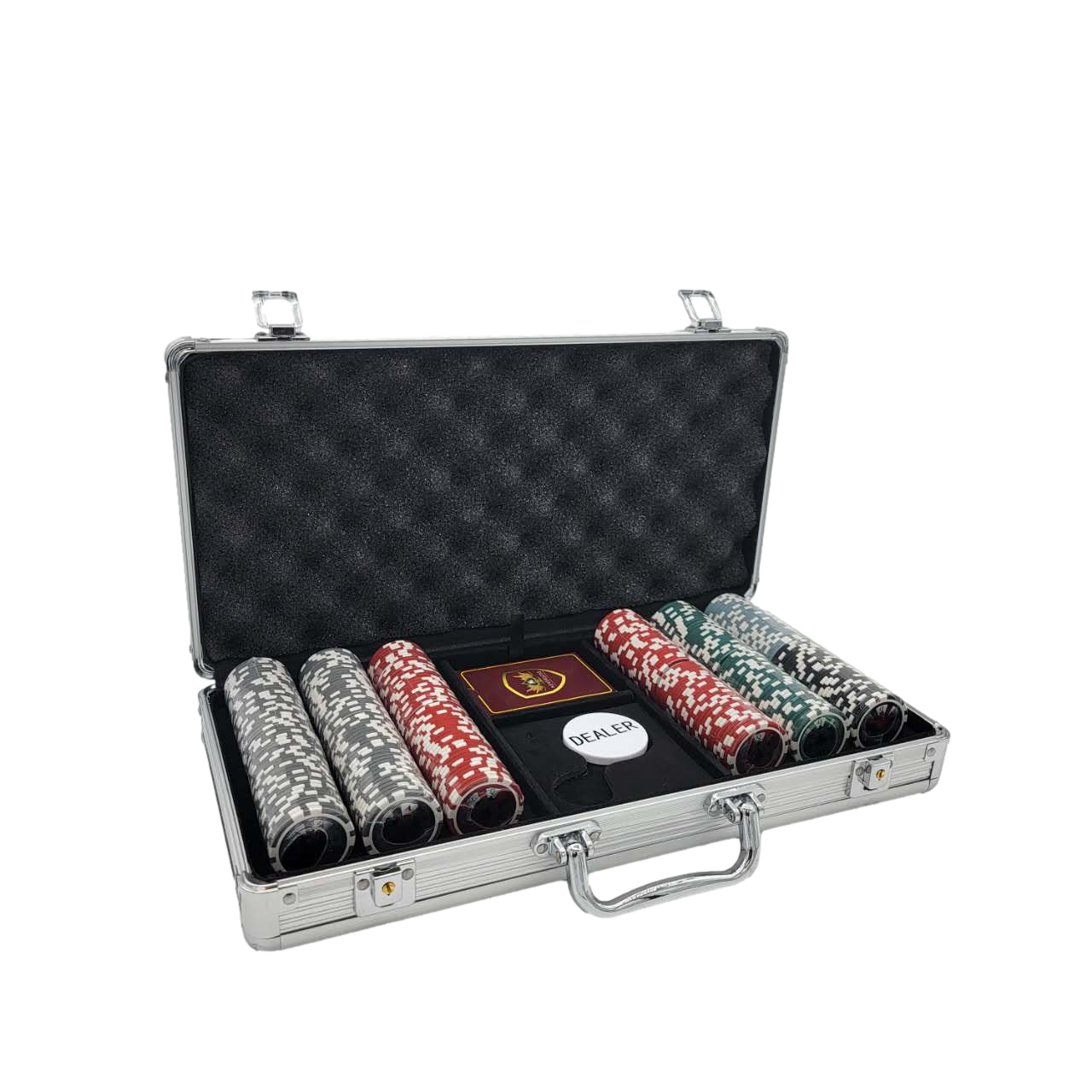 300 PCS 14g Laser Graphic High Roller Poker Set with Silver Aluminum Case MRCpoker