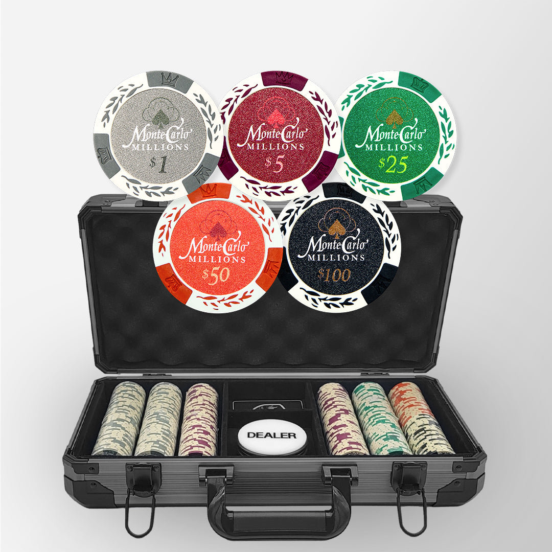 300 PCS 14g Monte Carlo Millions Poker Set with Black Aluminum Case MRCpoker