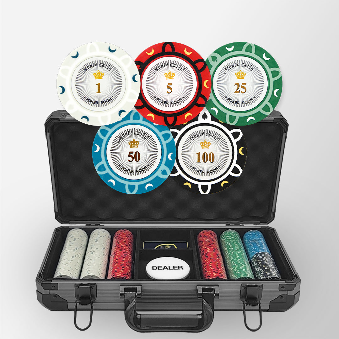300 PCS 14g Monte Carlo Poker Room Poker Set with Black Aluminum Case MRCpoker