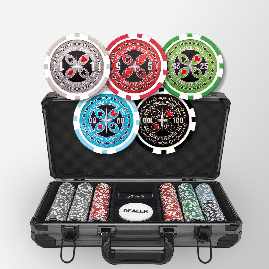 300 PCS 14g Laser Graphic Ultimate Poker Chips Set with Black Aluminum Case MRCpoker
