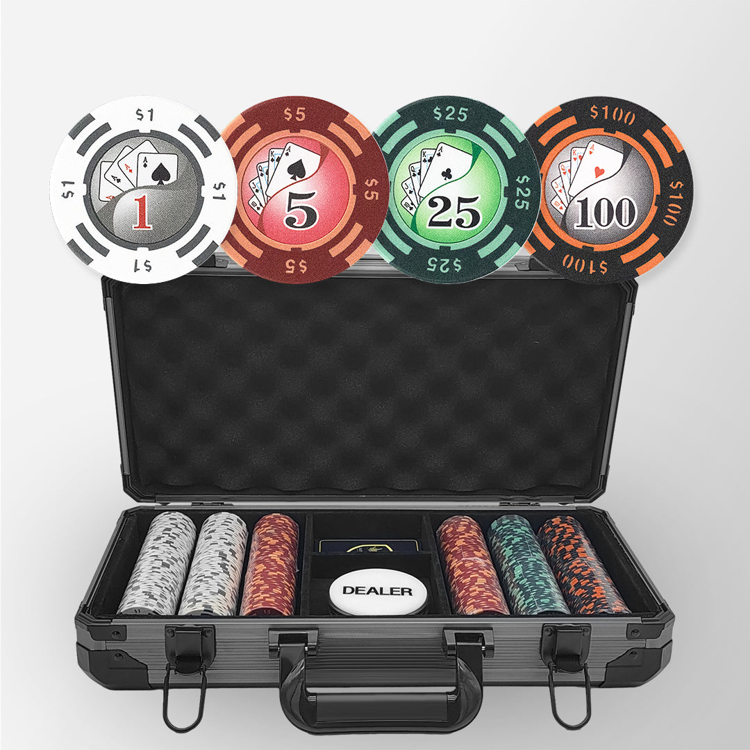 300 PCS 14g Yin Yang Design Poker Chips Set with Black Aluminum Case MRCpoker