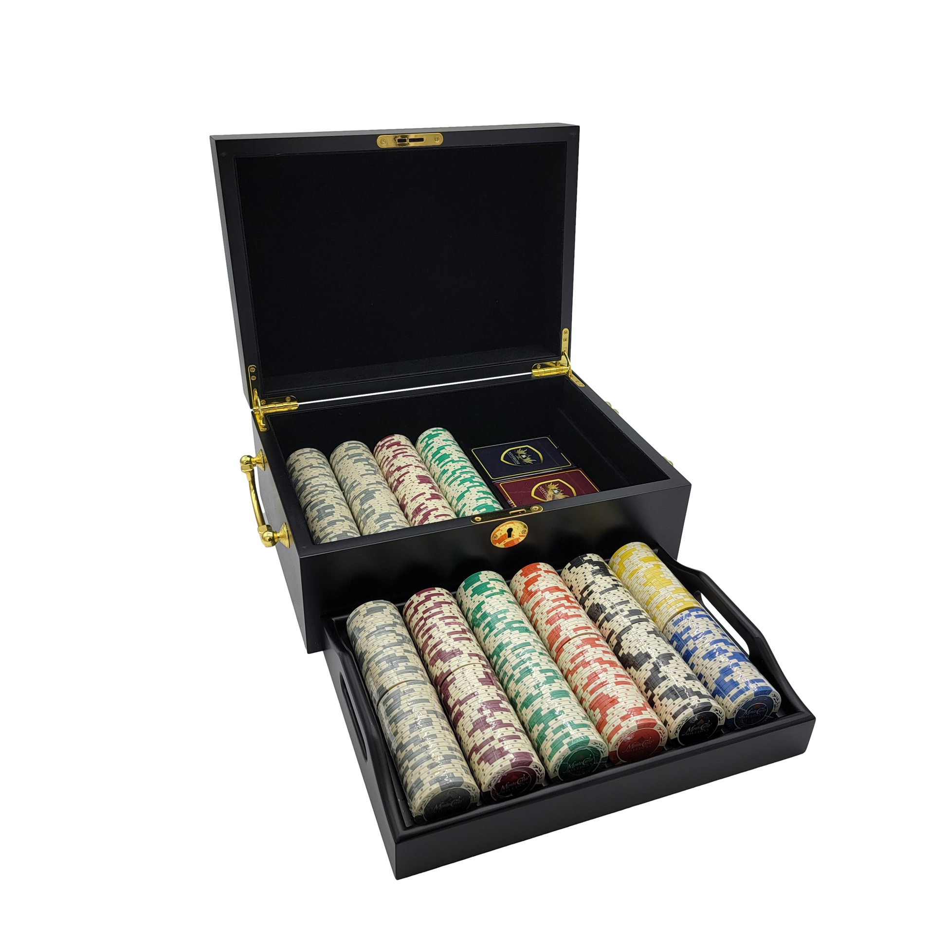 500 PCS 14g Monte Carlo Millions Poker Set with Mahogany Case MRCpoker