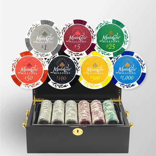 500 PCS 14g Monte Carlo Millions Poker Set with Mahogany Case