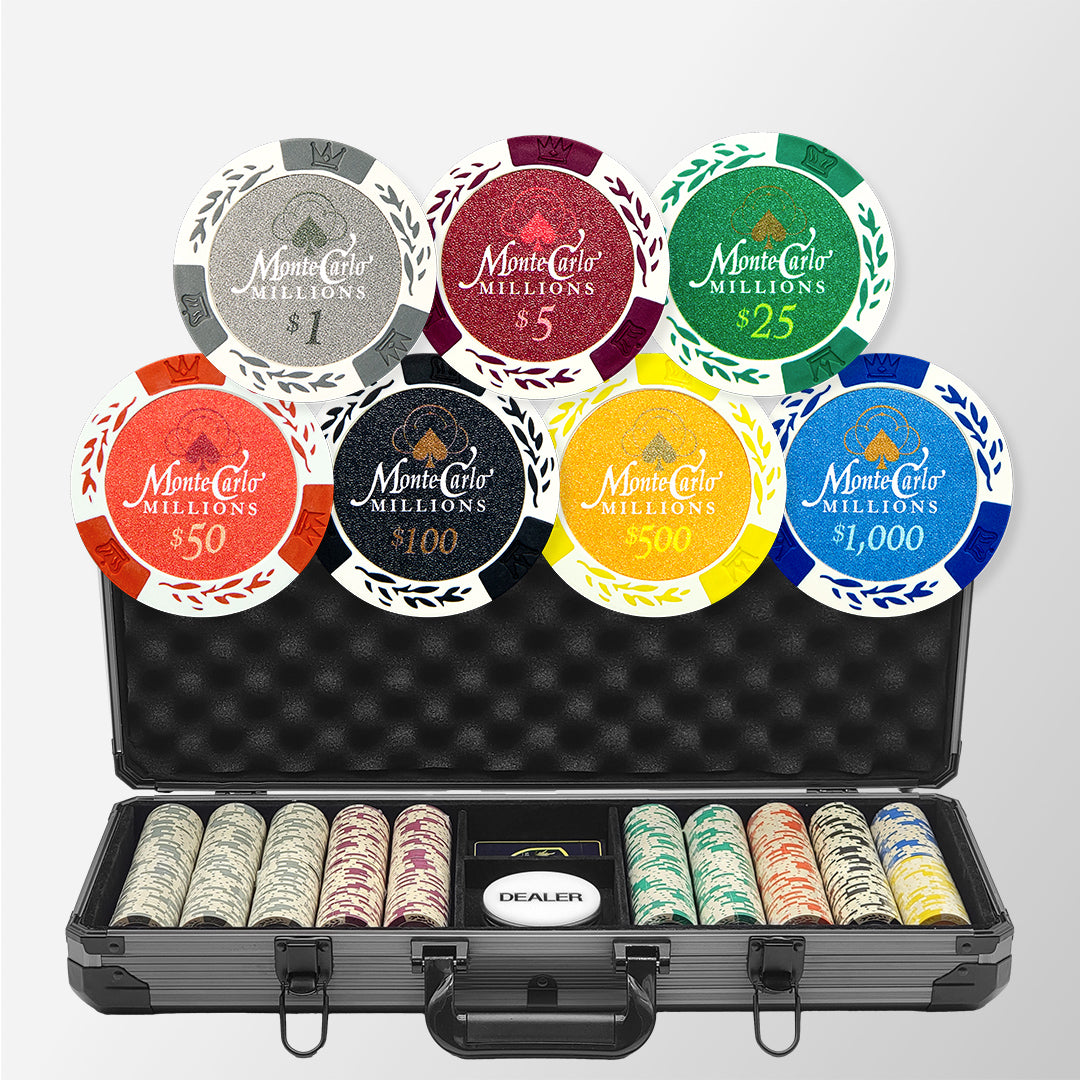 500 PCS 14g Monte Carlo Millions Poker Set with Black Aluminum Case MRCpoker