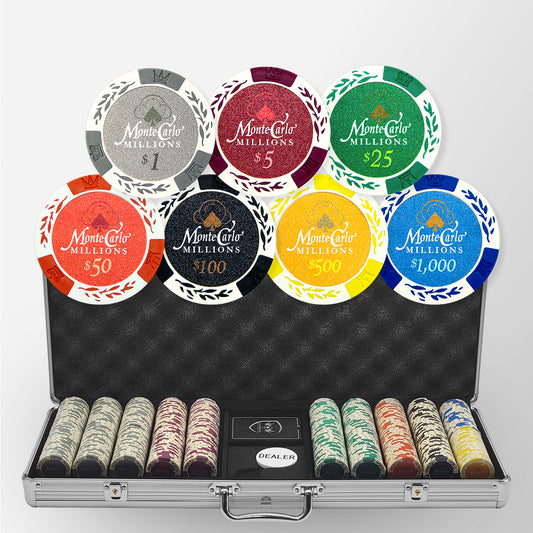 500 PCS 14g Monte Carlo Millions Poker Set with Silver Aluminum Case