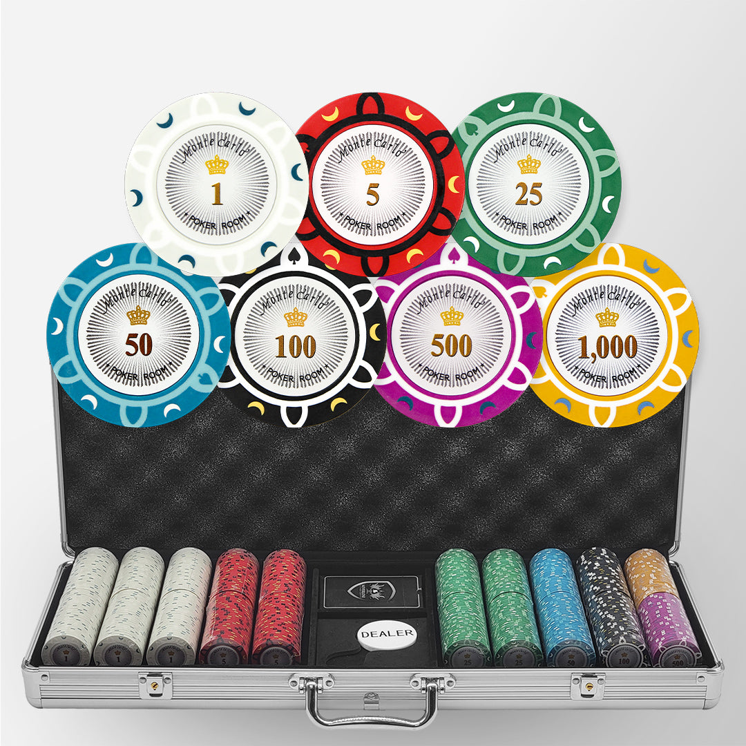 500 PCS 14g Monte Carlo Poker Room Poker Set with Silver Aluminum Case MRCpoker