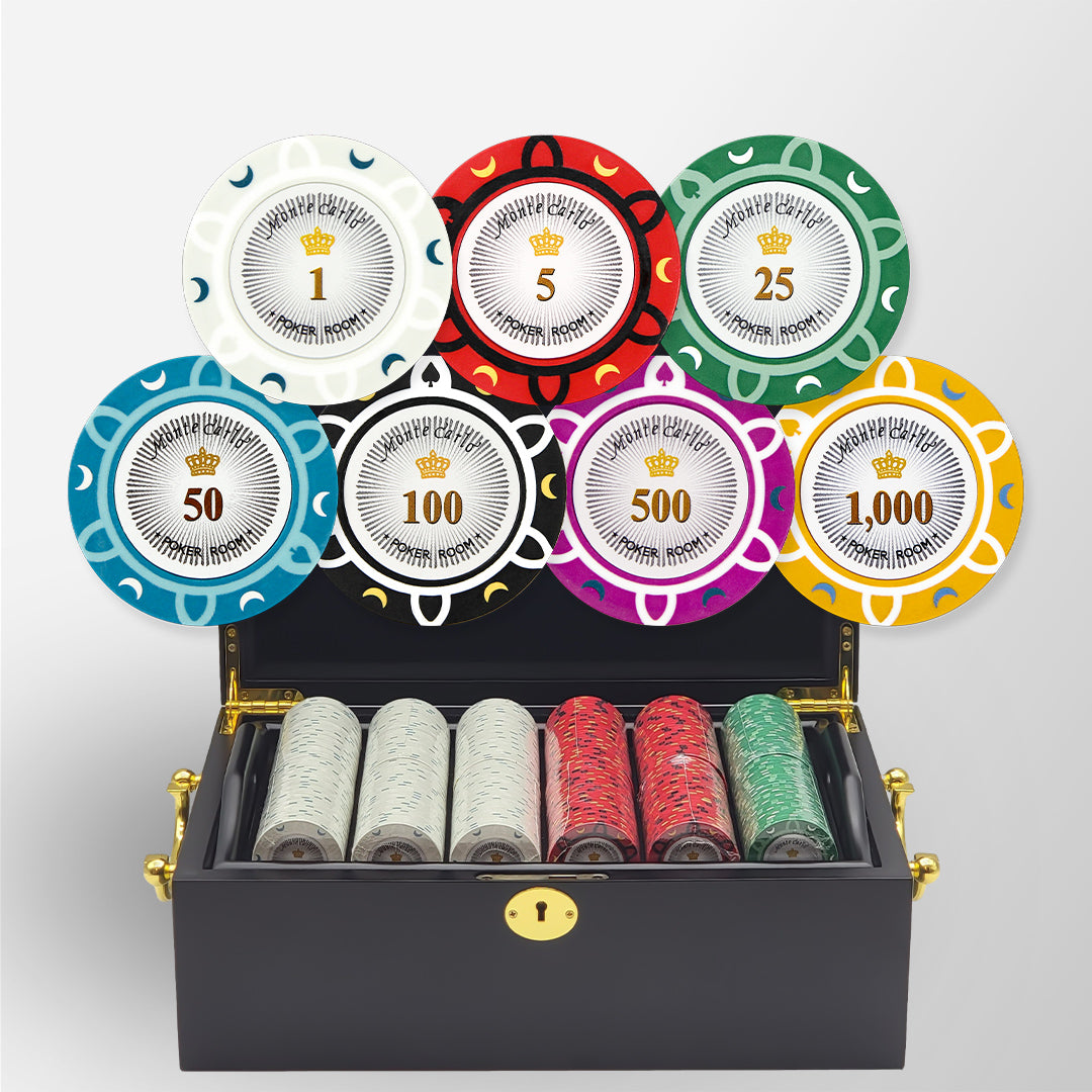 500 PCS 14g Monte Carlo Poker Room Poker Set with Mahogany Case MRCpoker