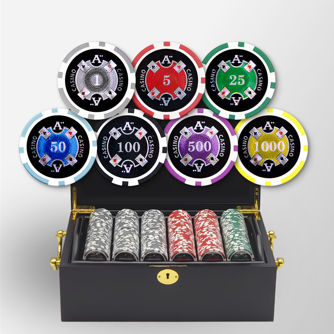 500 PCS 14g Laser Graphic Ace Casino Poker Set with Mahogany Case MRCpoker