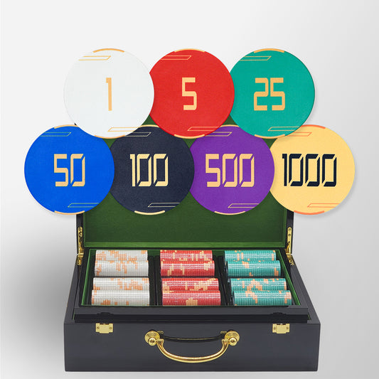 500 PCS Golden Club Ceramic Poker Chips Set with High Gloss Case