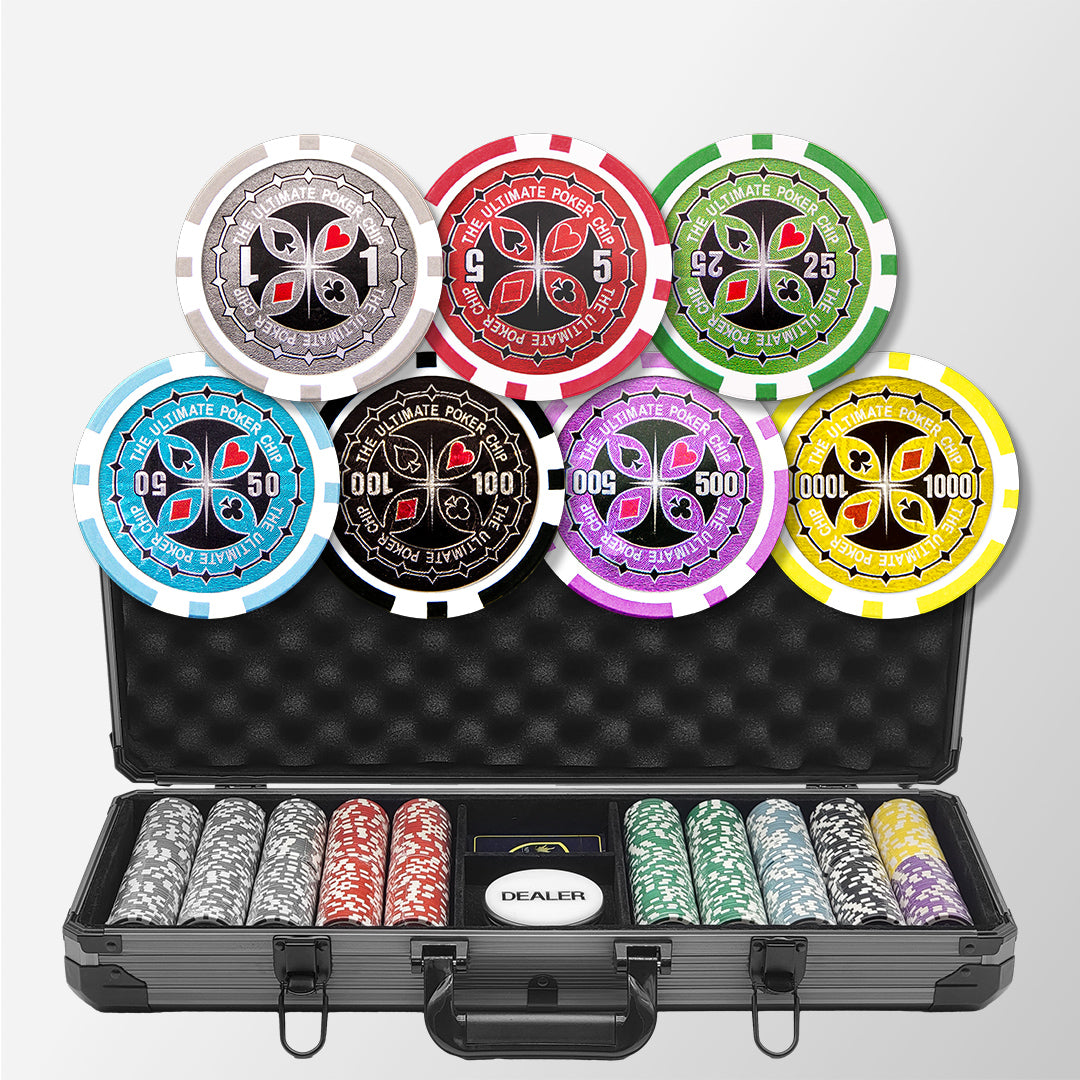 500 PCS 14g Laser Graphic Ultimate Poker Chips Set with Black Aluminum Case MRCpoker