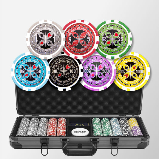 500 PCS 14g Laser Graphic Ultimate Poker Chips Set with Black Aluminum Case