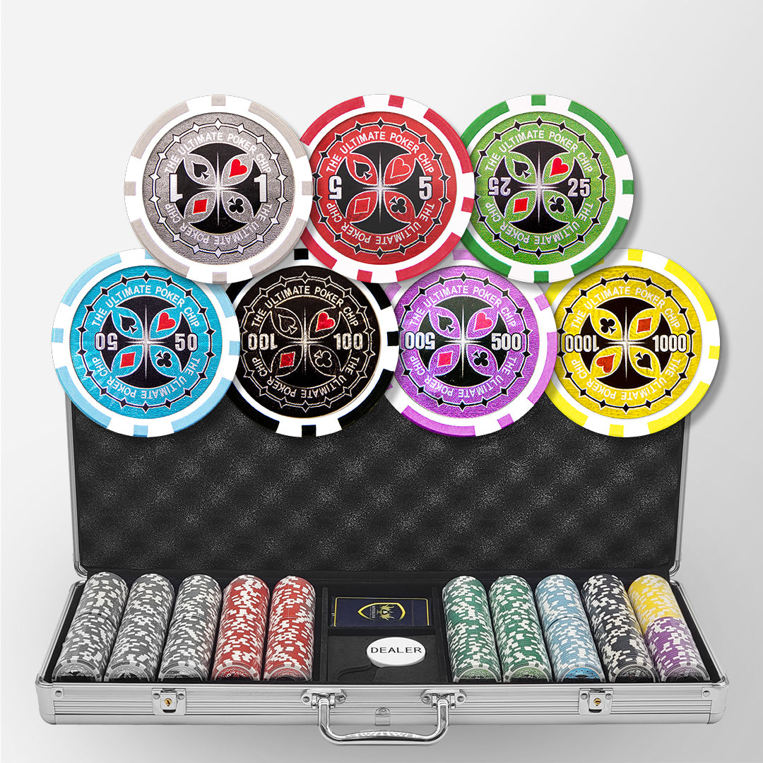 500 PCS 14g Laser Graphic Ultimate Poker Chips Set with Silver Aluminum Case MRCpoker