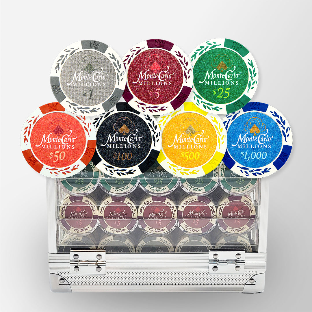 600 PCS 14g Monte Carlo Millions Poker Set with Acrylic Case and Chip Trays MRCpoker