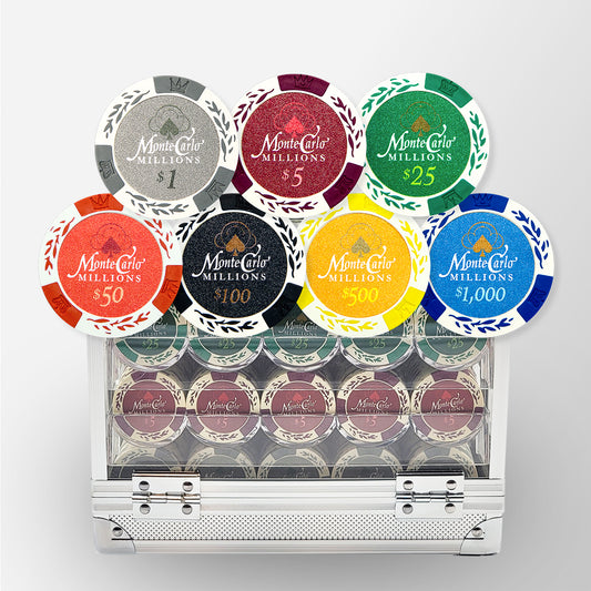 600 PCS 14g Monte Carlo Millions Poker Set with Acrylic Case and Chip Trays