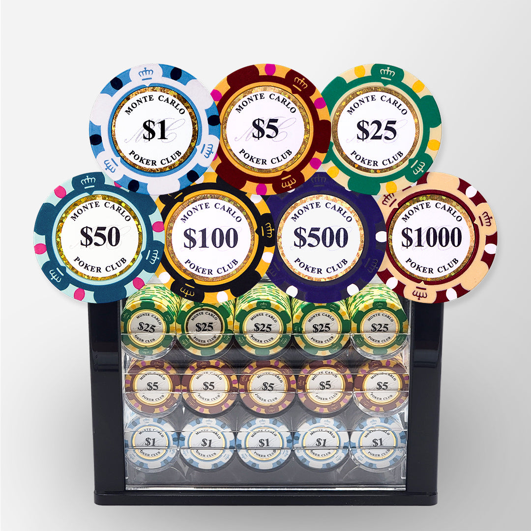 600 PCS 14g Monte Carlo Poker Club Poker Set with High-end Acrylic Case and Chip Trays MRCpoker