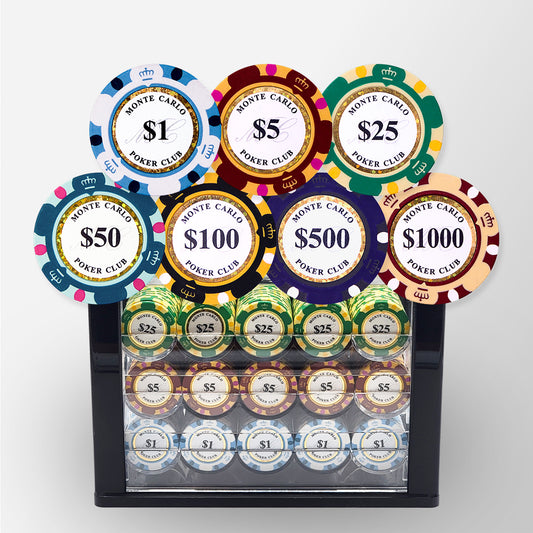 600 PCS 14g Monte Carlo Poker Club Poker Set with High-end Acrylic Case and Chip Trays