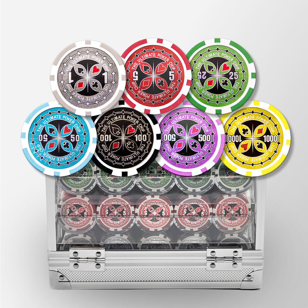600 PCS 14g Laser Graphic Ultimate Poker Chips Set with Acrylic Case MRCpoker
