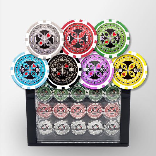 600 PCS 14g Laser Graphic Ultimate Poker Chips Set with Acrylic Case