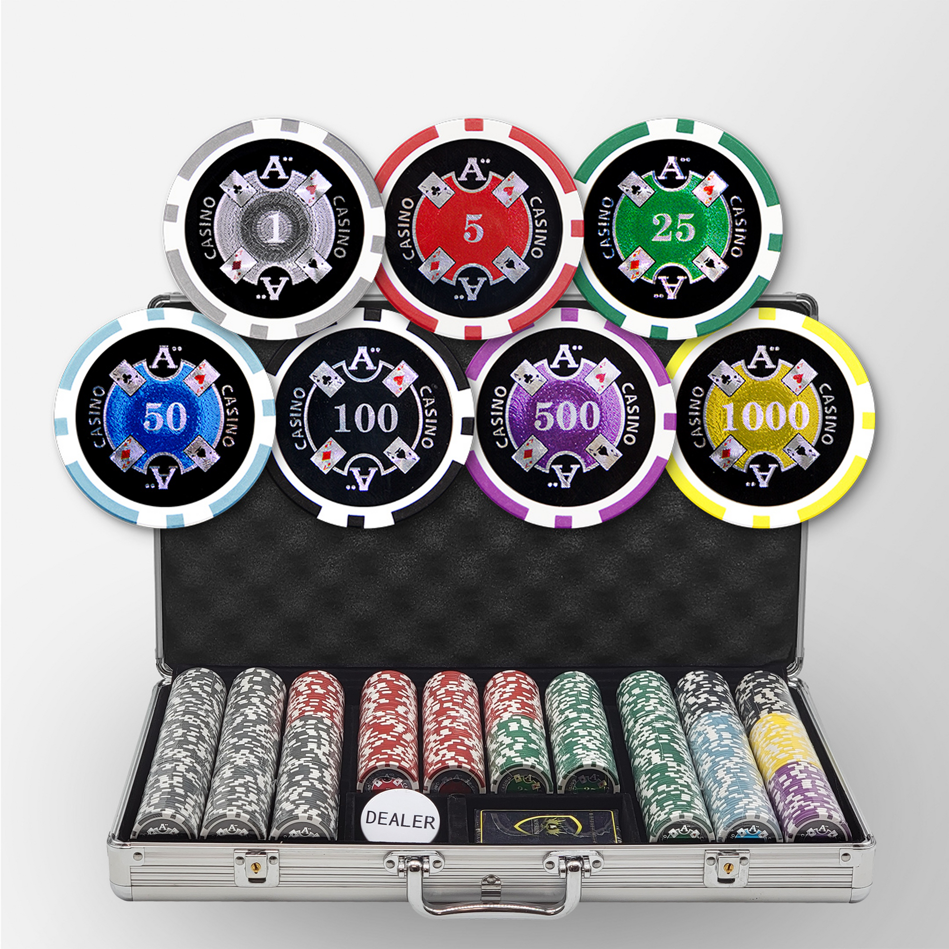 650 PCS 14g Laser Graphic Ace Casino Poker Set with Silver Aluminum Case MRCpoker
