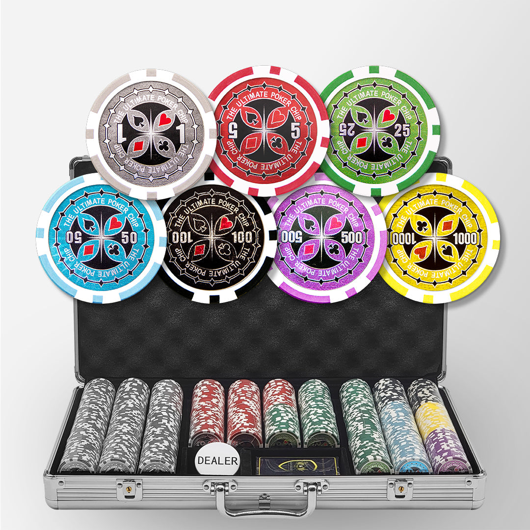 650 PCS 14g Laser Graphic Ultimate Poker Chips Set with Silver Aluminum Case MRCpoker
