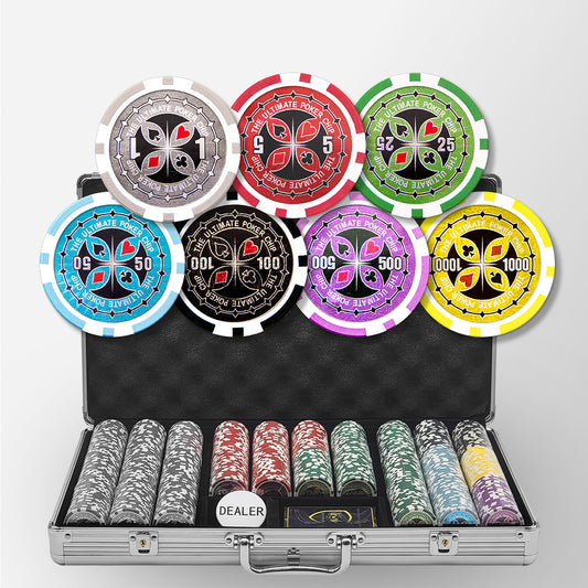 650 PCS 14g Laser Graphic Ultimate Poker Chips Set with Silver Aluminum Case