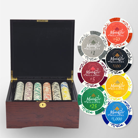 750 PCS 14g Monte Carlo Millions Poker Set with Mahogany Case