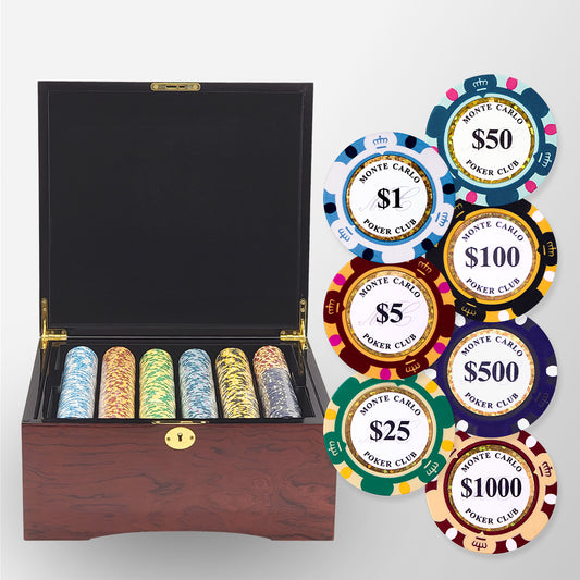 750 PCS 14g Monte Carlo Poker Club Poker Set with Mahogany Case