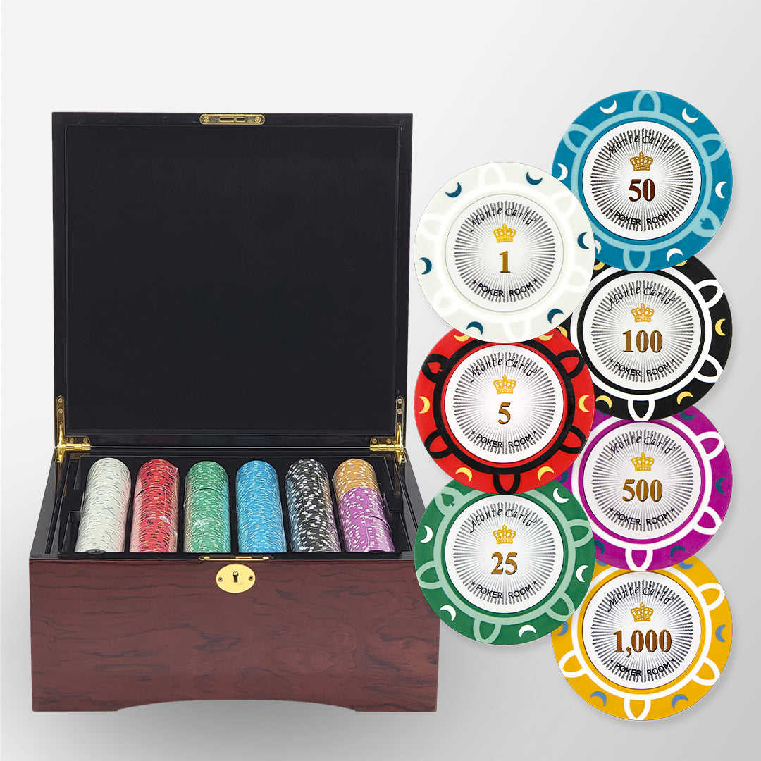 750 PCS 14g Monte Carlo Poker Room Poker Set with Mahogany Case MRCpoker