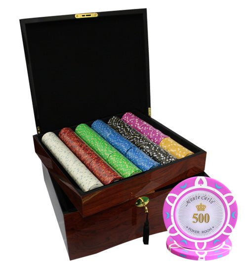 750 PCS 14g Monte Carlo Poker Room Poker Set with Mahogany Case