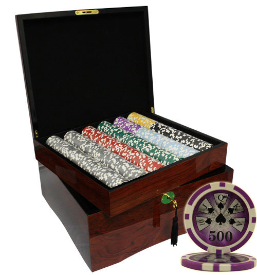 750 PCS 14g Laser Graphic High Roller Poker Set with Mahogany Case MRCpoker