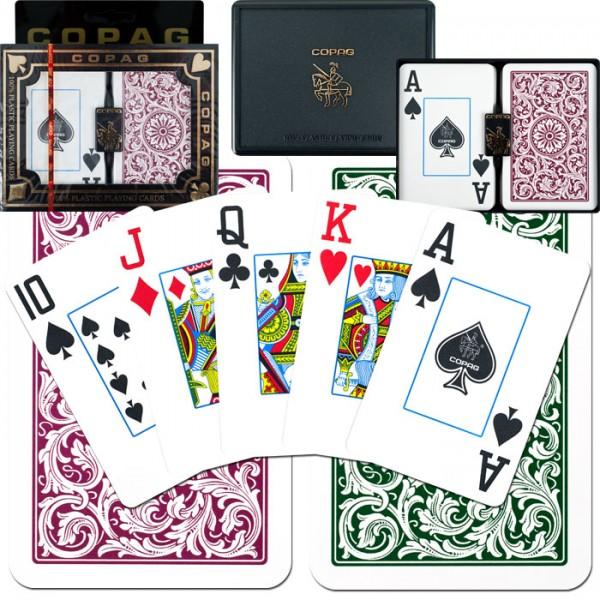 COPAG 1546 BRIDGE SIZE GREEN/BURGUNDY JUMBO INDEX PLASTIC PLAYING CARDS MRCpoker