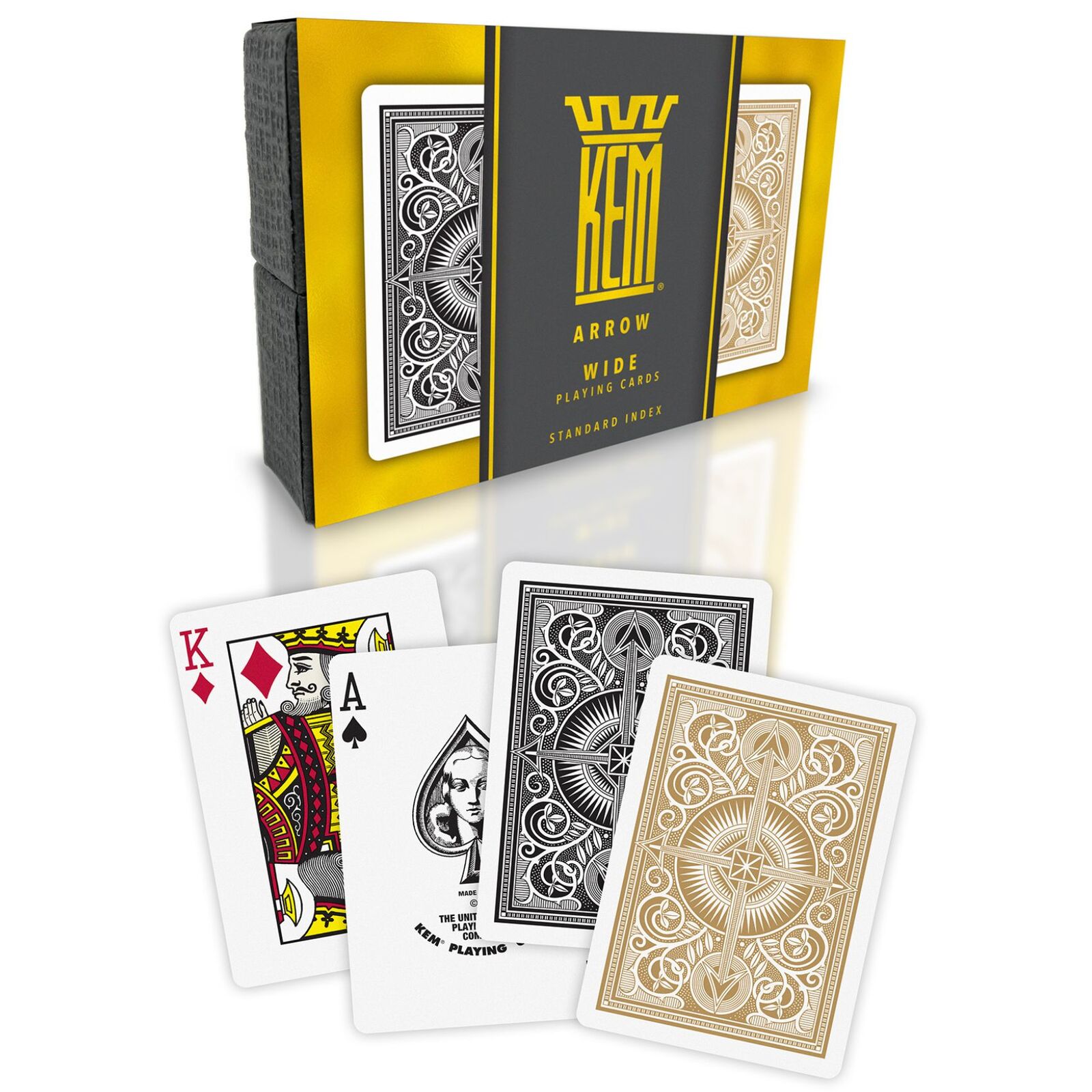 KEM ARROW BLACK/GOLD WIDE REGULAR PLASTIC PLAYING CARDS MRCpoker