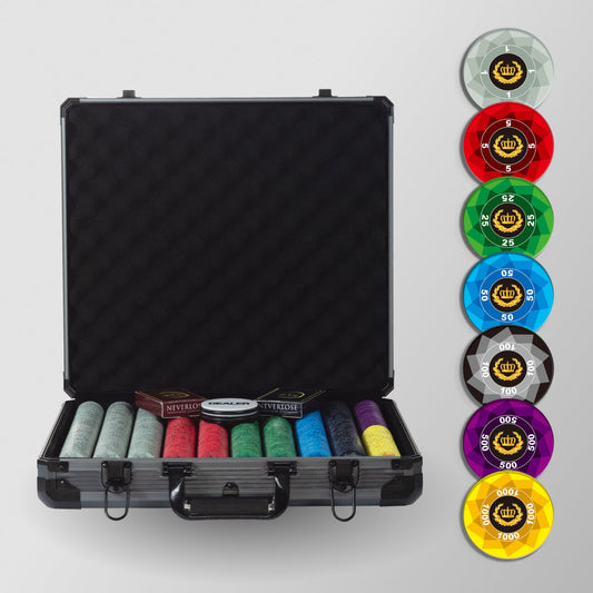 1000 PCS Laurel Crown Ceramic Poker Chips Set with Black Aluminum Case
