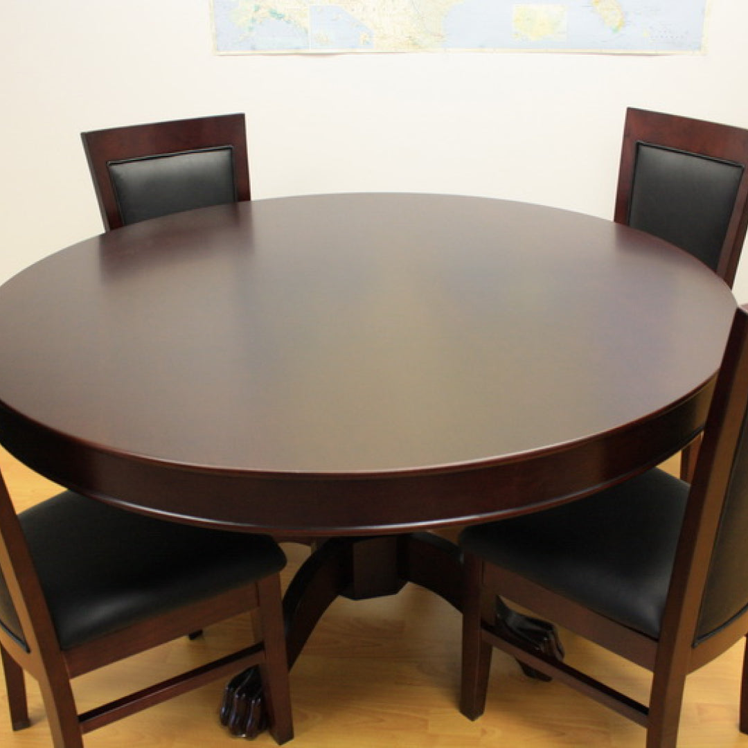 The Mystic 2-in-1 8-Player Round Poker/Dining Table - Red Surface, Dark Brown Pedestal Legs MRCpoker